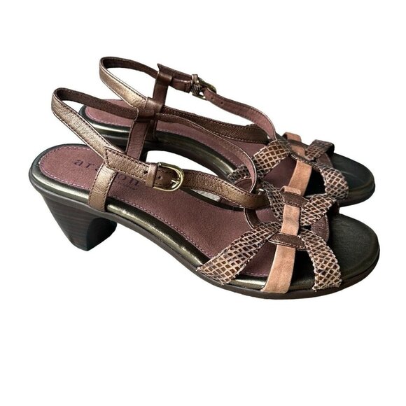 Aravon by New Balance Sandals Metallic Bronze Brown Leather Kitten Heel 7.5 AA - Picture 3 of 13